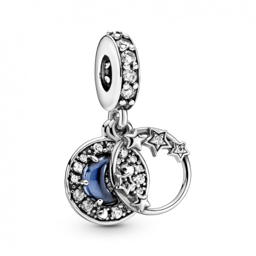 Pandora - Charm Double Pendant argent Ciel Nocturne Bleu Croissant de Lune & Étoiles Pandora Passions - Charms Pandora