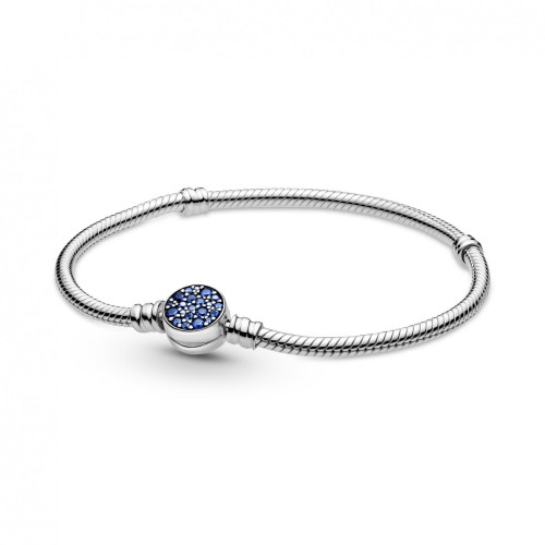 Pandora - Bracelet argent Maille Serpent Fermoir Médaillon Bleu Pandora Bijoux - Bijoux argent de marque