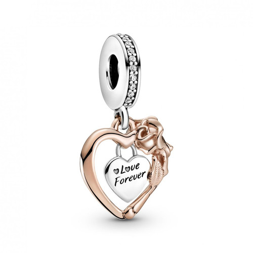 Pandora - Charm Pendant argent & Métal doré à l'or rose fin 585/1000 Cœur & Rose Pandora Bijoux - Charms fete des meres