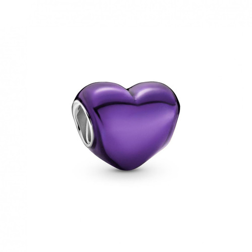 Pandora - Charm argent Cœur Violet Métallique - Perle coeur