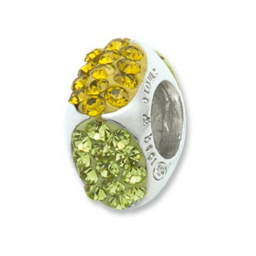 Amore & Baci - Perle argent et cristal Swarovski vert clair et safran ovales - Charms
