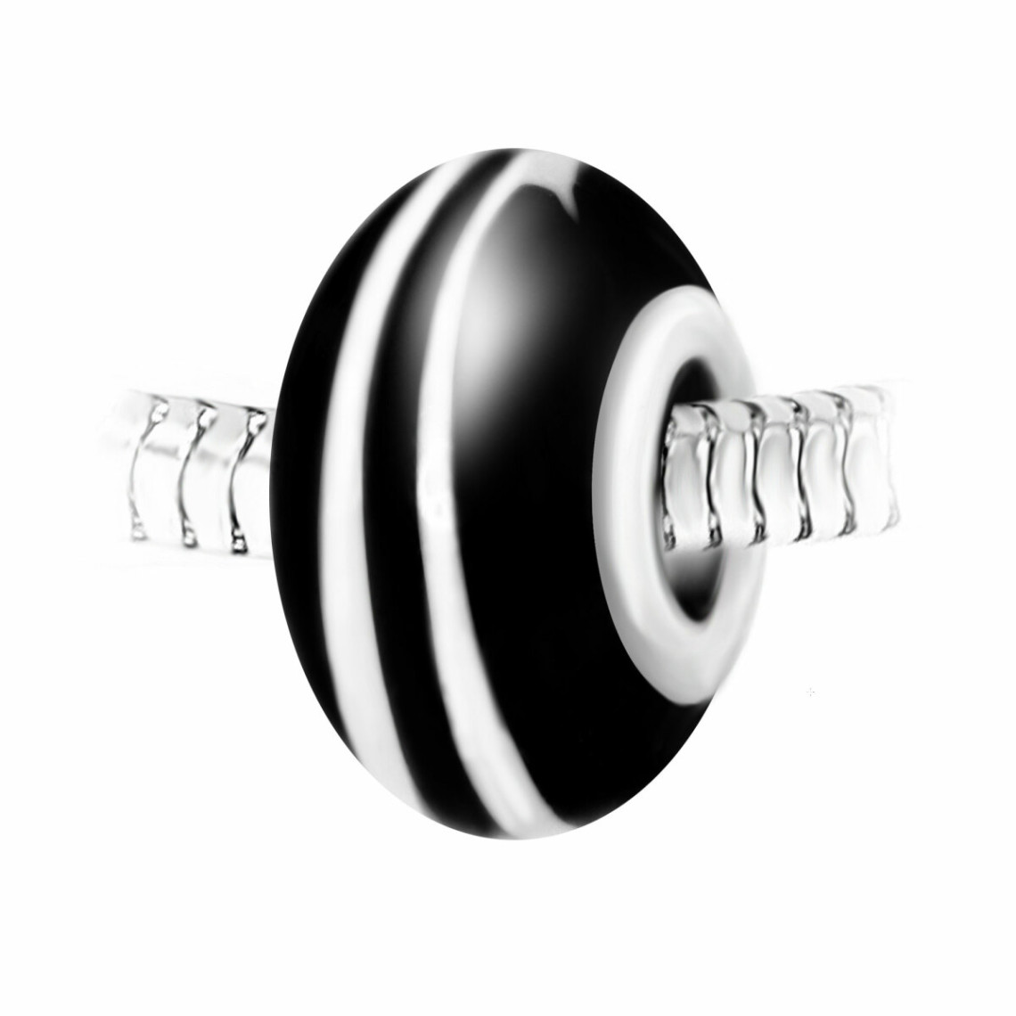 So Charm Bijoux Charm perle spirale verre noir et blanc décoré main et acier par SC Crystal BEA0026