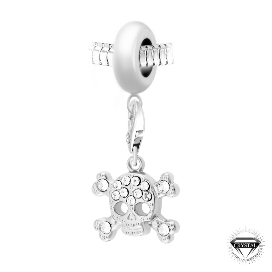 So Charm Bijoux Charm perle Tête de Mort orné de cristaux Swarovski par SC Crystal Paris® BEA0044+CH0120-argent