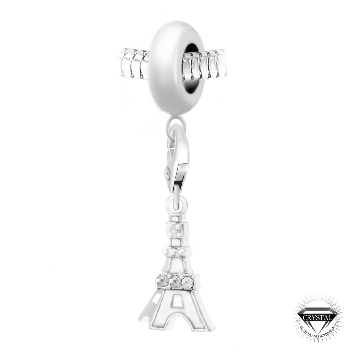 So Charm Bijoux Charm perle Tour Eiffel blanche orné de cristaux Swarovski par SC Crystal Paris® BEA0044+CH0186-argent