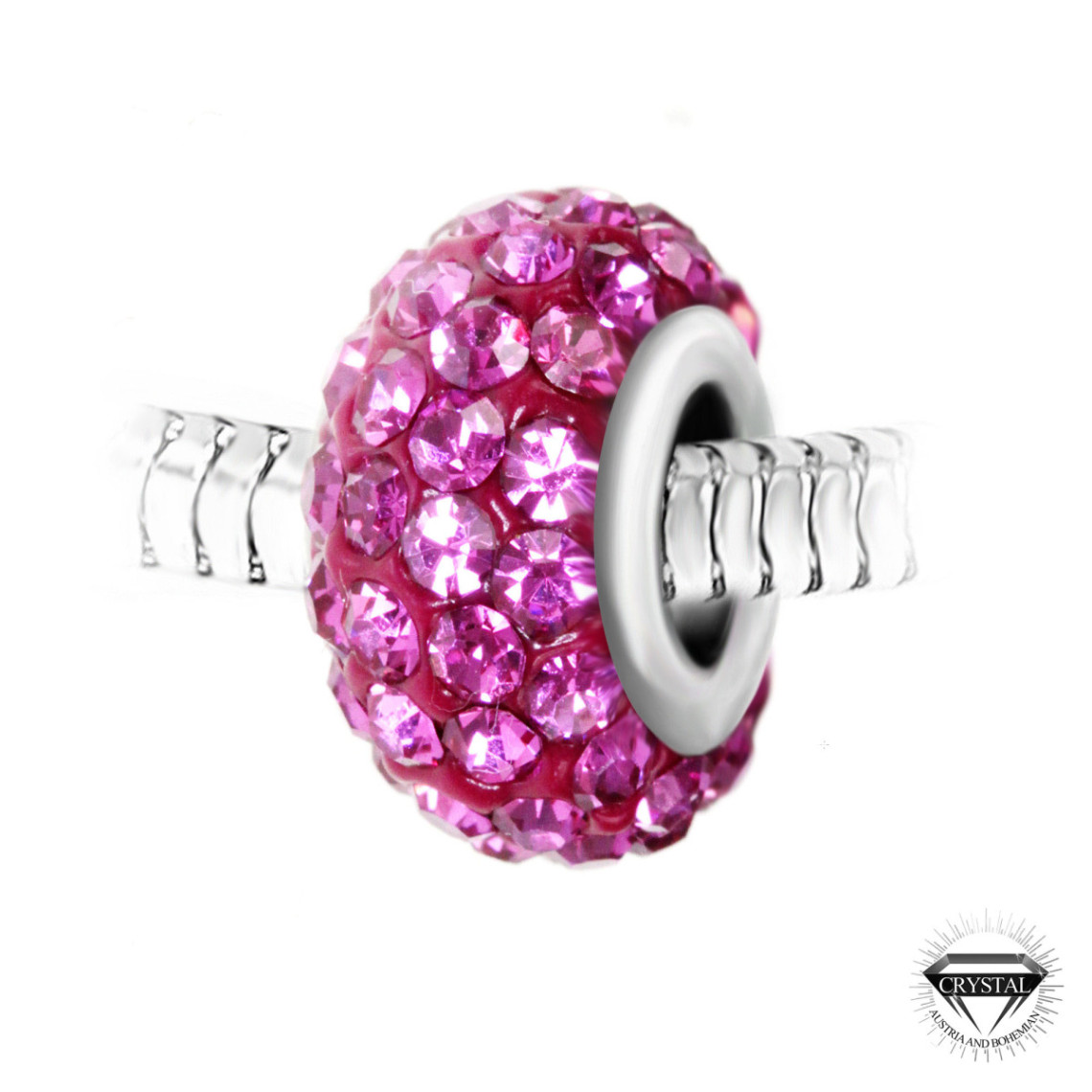 So Charm Bijoux Charm perle pavé de cristaux roses et acier par SC Crystal BEA0029