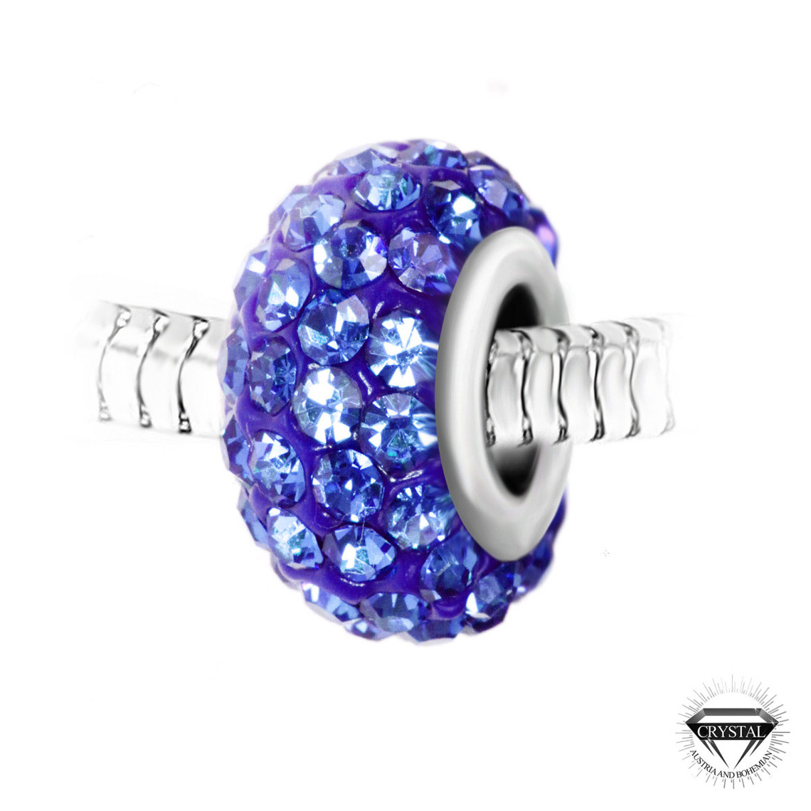 charm perle pavé de cristaux bleus et acier par sc crystal