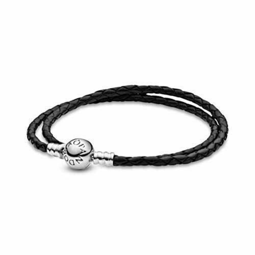 Pandora - Double Bracelet tressé en Cuir Noir Pandora Bijoux - Bijoux noir de marque
