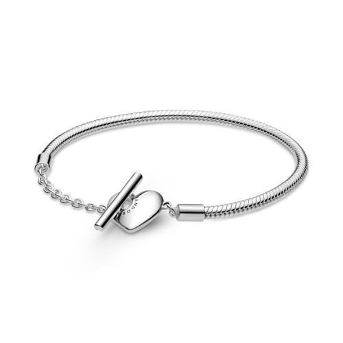 Pandora - Bracelet argent Maille Serpent fermoir en T Cœur Pandora Moments - Bracelet pas cher