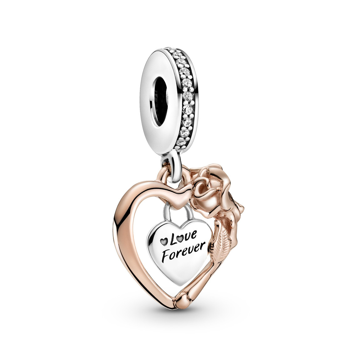 Pandora Charm Pendant argent & Métal doré à l'or rose fin 585/1000 Cœur & Rose Pandora Bijoux 789290C01