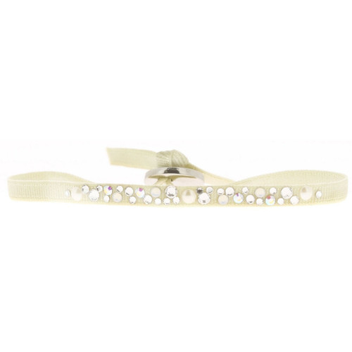 Les Interchangeables - Bracelet Tissu Beige Cristaux Swarovski A36647 - Bijoux tissu