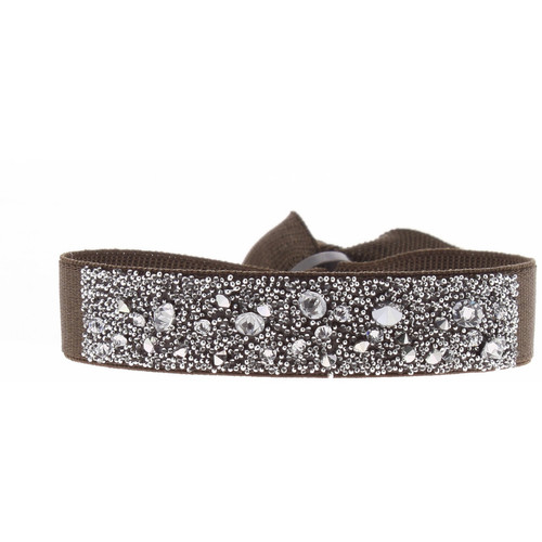 Les Interchangeables - Bracelet Tissu Marron Cristaux Swarovski A36951 - Bracelet de marque