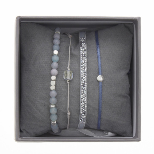 Les Interchangeables - Bracelet Tissu Bleu Cristaux Swarovski A38629 - Bijoux de marque