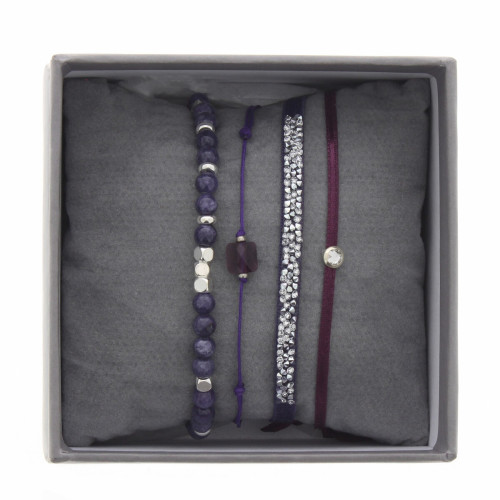 Les Interchangeables - Bracelet Tissu Violet Cristaux Swarovski A38641 - Bijoux de marque violet