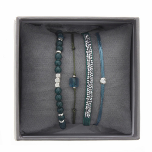 Les Interchangeables - Bracelet Tissu Bleu Cristaux Swarovski A38643 - Bracelet les interchangeables bracelet