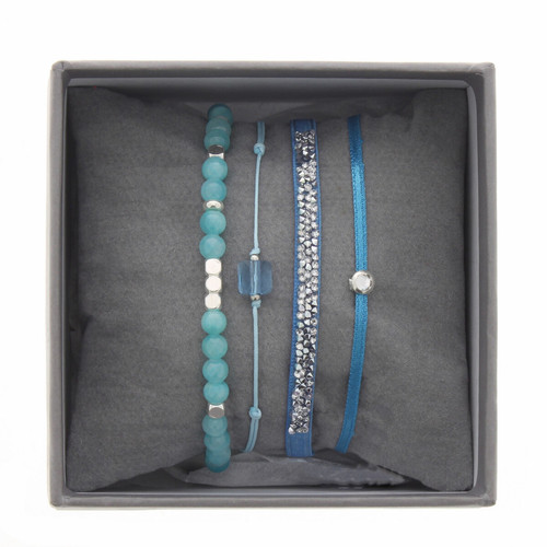 Les Interchangeables - Bracelet Tissu Turquoise Cristaux Swarovski A38646 - Bijoux turquoise de marque