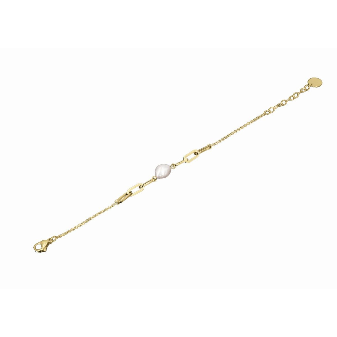bracelet charme acier doré perle d'eau douce et chaine