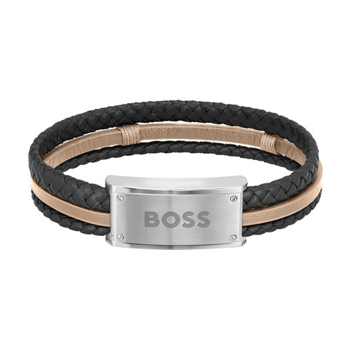 Boss Bracelet Homme Boss Bijoux Galen - 1580423 Acier, Cuir Marron, noir 1580423