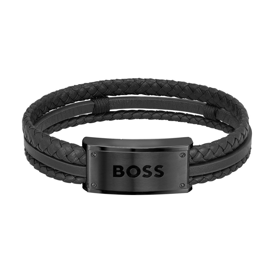 bracelet homme hugo boss bijoux galen - 1580425 acier, cuir noir