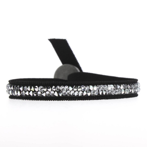 Les Interchangeables - Bracelet Tissu Noir Cristaux Swarovski A24957 - Bijoux noir de marque