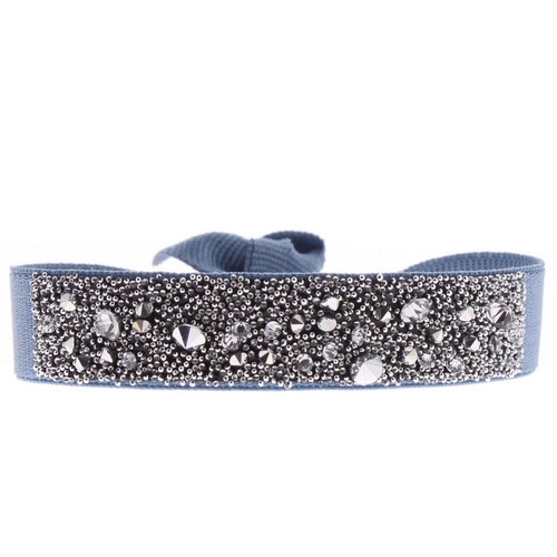 Les Interchangeables - Bracelet Tissu Bleu Cristaux Swarovski A36478 - Bracelet les interchangeables
