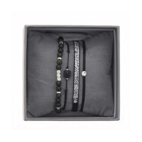 Les Interchangeables - Bracelet Tissu Noir Cristaux Swarovski A38624 - Bijoux noir de marque