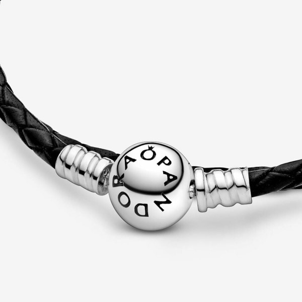Pandora Double Bracelet tressé en Cuir Noir Pandora Bijoux 590745CBK-D2