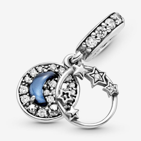 Pandora Charm Double Pendant argent Ciel Nocturne Bleu Croissant de Lune & Étoiles Pandora Passions 799216C01
