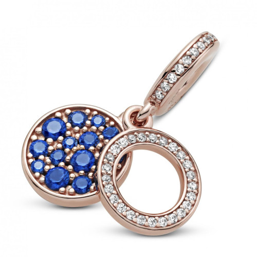 Pandora - Charm Pendant Métal doré à l'or rose fin 585/1000 Double Disque Bleu - Bijoux pandora or rose