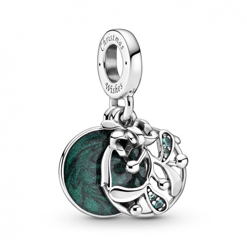 Pandora - Charm Double Pendant argent Gui de Noël Pandora Timeless - Bijoux charms vert