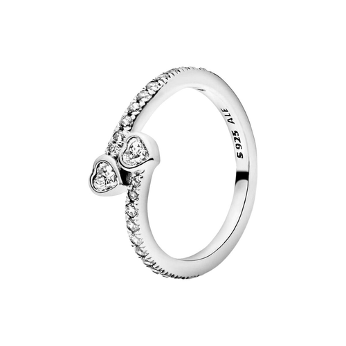 Pandora - Bague deux cœurs scintillants Pandora Moments Argent 925/1000ᵉ - Promo bijoux charms 30 a 40
