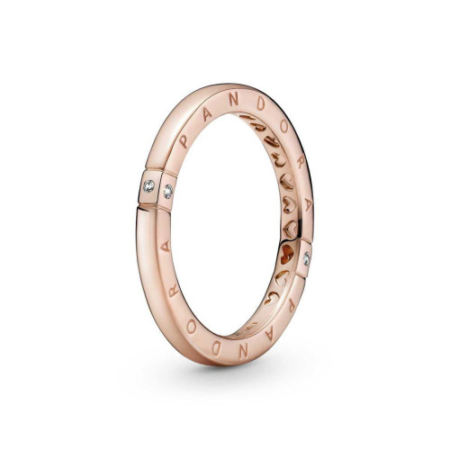 Pandora - Bague Métal doré à l'or rose fin 585/1000  Logo & Cœurs Pandora Signature - Promo bijoux charms 20 a 30