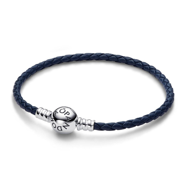 Pandora Bracelet en Cuir Tressé Bleu Fermoir Céleste Pandora Moments 592790C01-S3