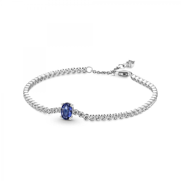 Pandora Bracelet argent Rivière Pavé avec cristal bleu oval centré Pandora Timeless 590039C01-16