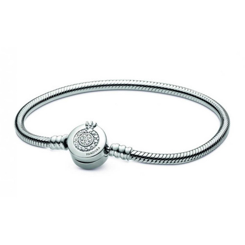 Pandora - Bracelet argent Maille Serpent O Couronné  Signature Pandora - Bijoux de marque fete des meres