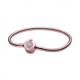 Pandora - Bracelet  Métal doré à l'or rose fin 585/1000 Maille Serpent O Couronné Signature Pandora - Bijoux de marque rose