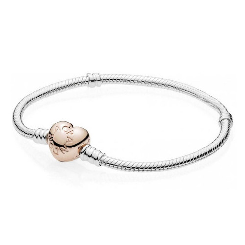 Pandora - Bracelet Cœur & Maille Serpent Moments Bicolore - Charms or rose