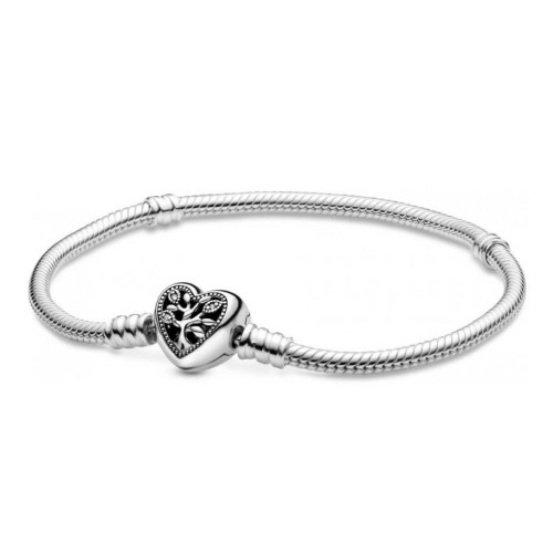 Pandora - Bracelet argent Maille Serpent Fermoir Cœur Arbre de Vie Fête des mères - Bracelet de marque
