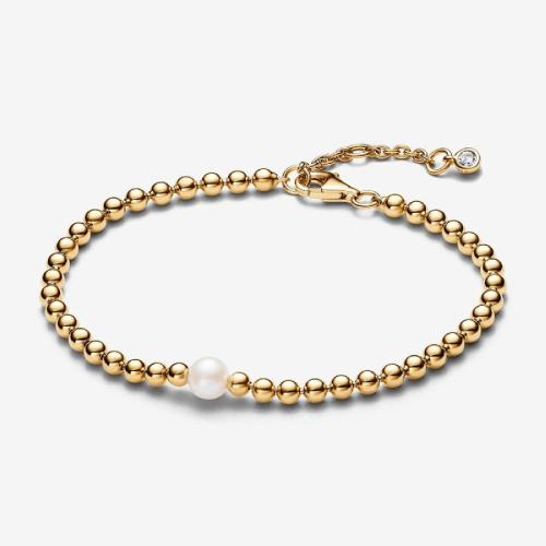 Pandora Bracelet perlé doré à l'or fin femme avec perle et zircone transparente Pandora Timeless 563173C01-18