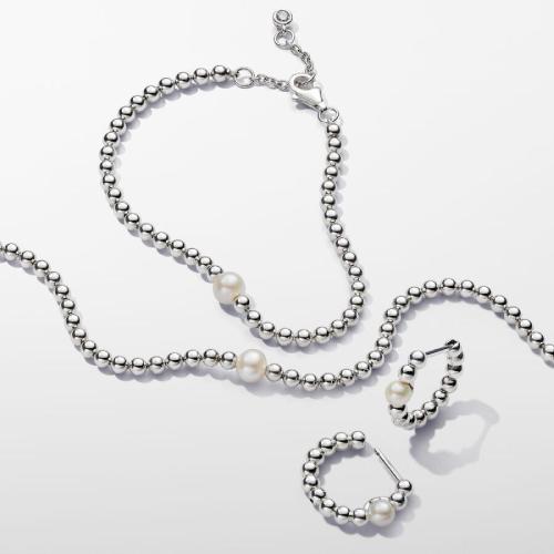 Pandora Bracelet femme argent sterling perlé avec perle blanche et zircone transparente Pandora Timeless 593173C01-18