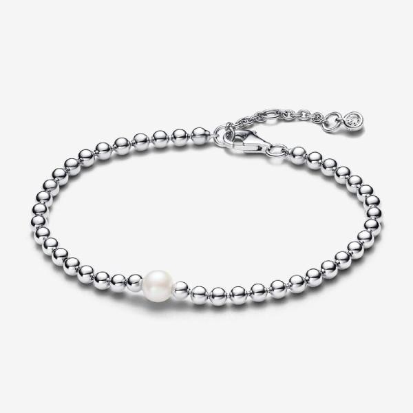 Pandora Bracelet femme argent sterling perlé avec perle blanche et zircone transparente Pandora Timeless 593173C01-18