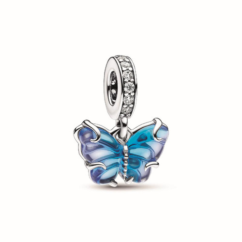 Pandora - Charm Pendant Papillon Murano Bleu - Bijoux Pandora Pas Cher