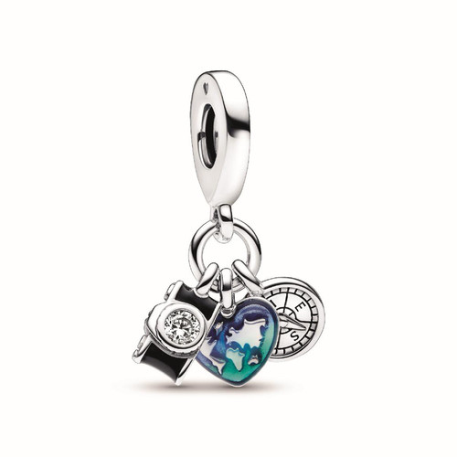Pandora - Charm Pendant Triple Appareil Photo, Cœur et Boussole - Bijoux charms multicolore