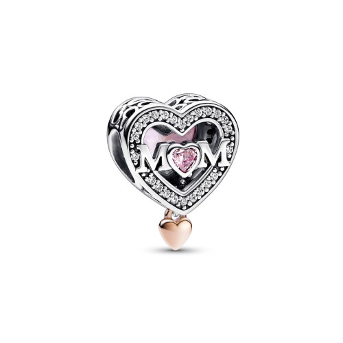 Pandora - Charm Cœur et Mum Ajouré Bimatière Rose –  Pandora Moments - Charms pandora rose
