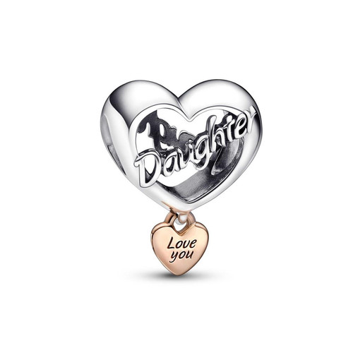 Pandora - Charm Pandora Bicolore- Cœur Love You Daughter - Charms pandora argent pendentif