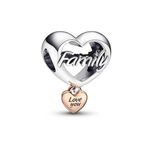 Pandora - Charm Pandora Bicolore - Cœur Love You Family  - Charms pandora argent murano