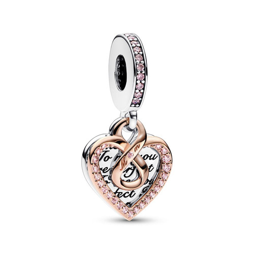 Pandora - Charm Pendant Double Cœur de l’Infini Bimatière Rose - pandora Moments  - Charms pandora rose