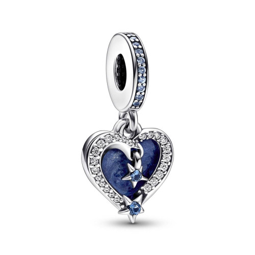 Pandora - Charm Pendant Pandora Bleu - Double Cœur et Étoiles Filantes Célestes  - Bjoux charms turquoise