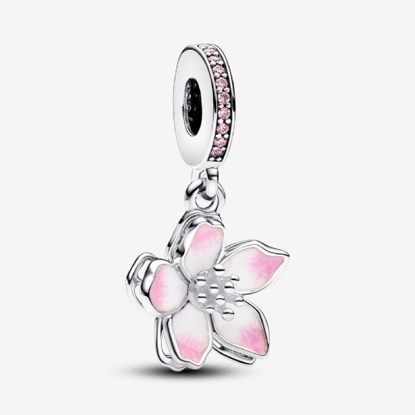 Pandora Charm fleur de cerisier en argent sterling avec zircons roses fantaisie et émail rose ombré Pandora Timeless  790667C01
