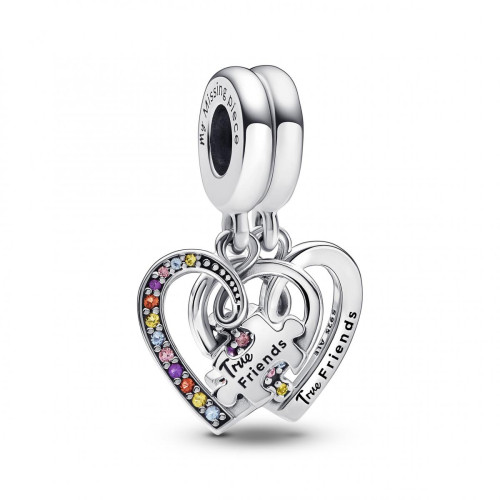Pandora - Charm Pendant Séparable Cœurs et Pièces de Puzzle de l’Amitié Multicolore - Charms