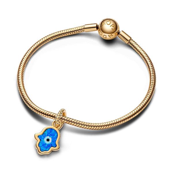 Pandora Charm Pendant Main de Fatma Bleu Opalescent Métal doré 762699C01